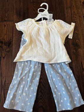 Nicole Miller White Top with Light Blue Floral Pajama Set